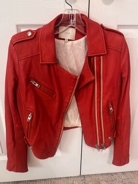 IRO Red Leather Moto Jacket Womens size 38